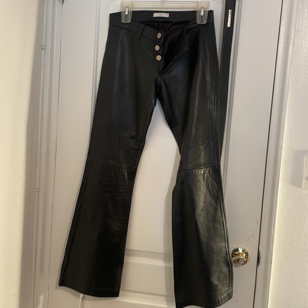 HOT, SEXY, BARNEYS NEW YORK ORIGINAL LEATHER super low rise button front flare